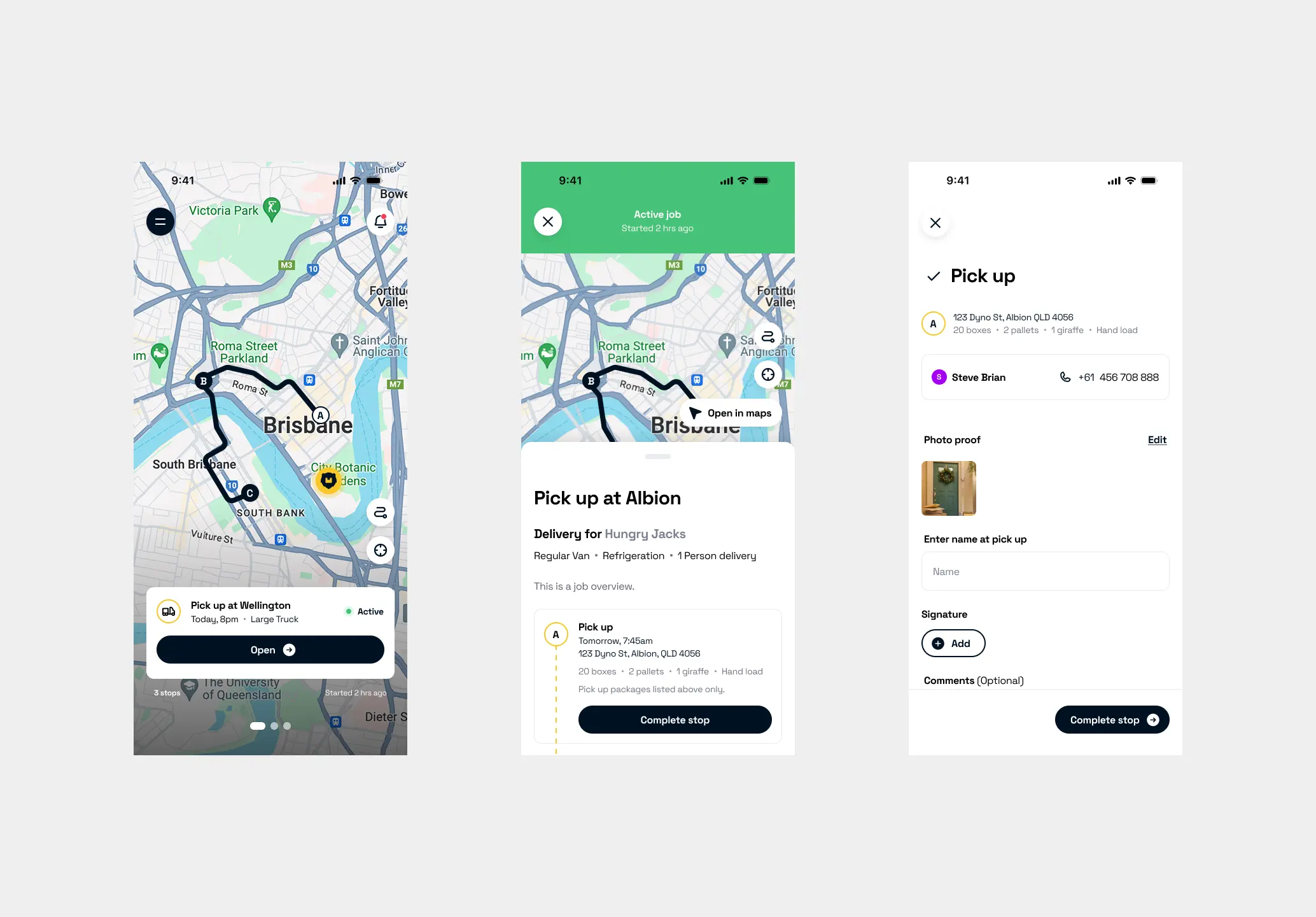 Driver app for viewing order details, updating order status and proof of delivery
